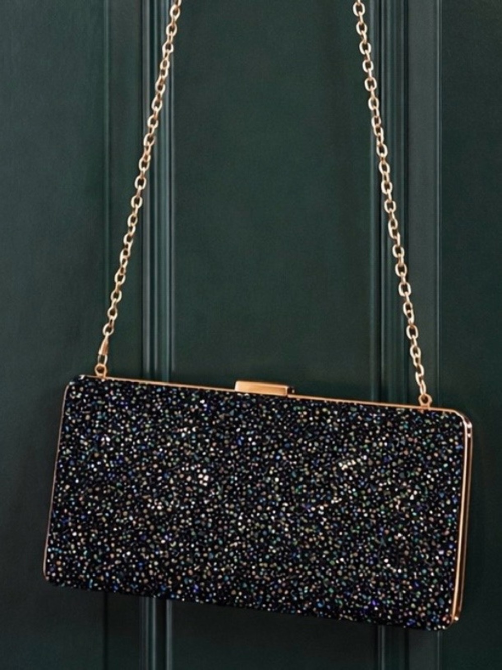 Natasha Couture Iridescent Crystal Clutch Crossbody Evening Bag